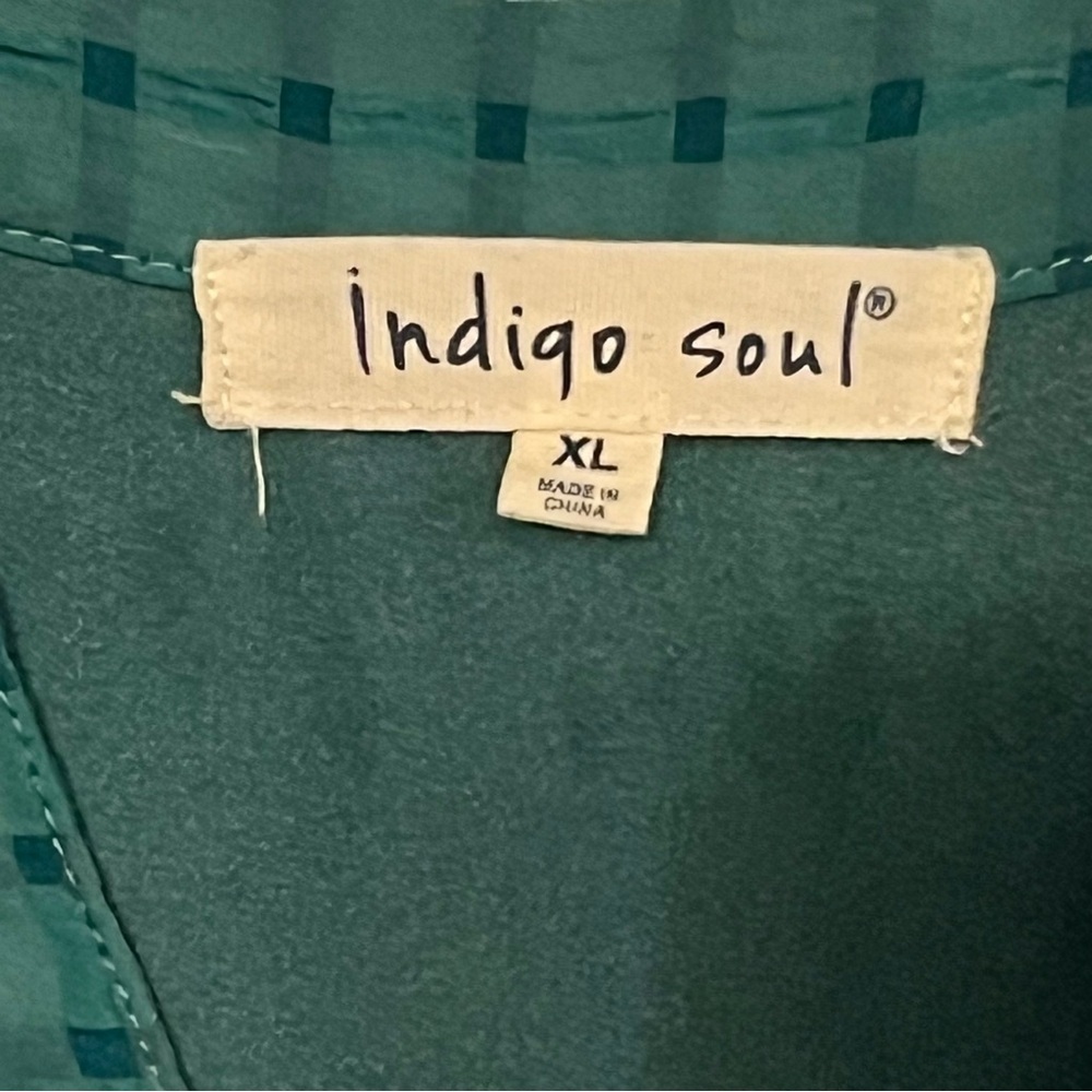 Indigo Soul Teal Tiered Boho Midi Dress XL | Prairie Cottagecore Peasant - Picture 3 of 3